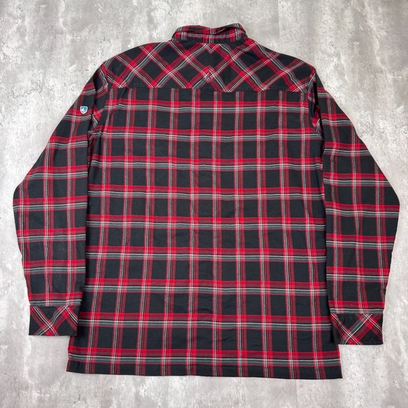 Kuhl Flannel Shirt Mens XL Red Plaid Long Sleeve Western Pearl Snap Pocket Logo - Picture 5 of 8